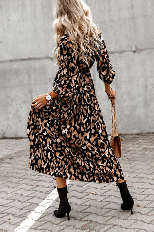 Leopard Print Slit Midi Dress