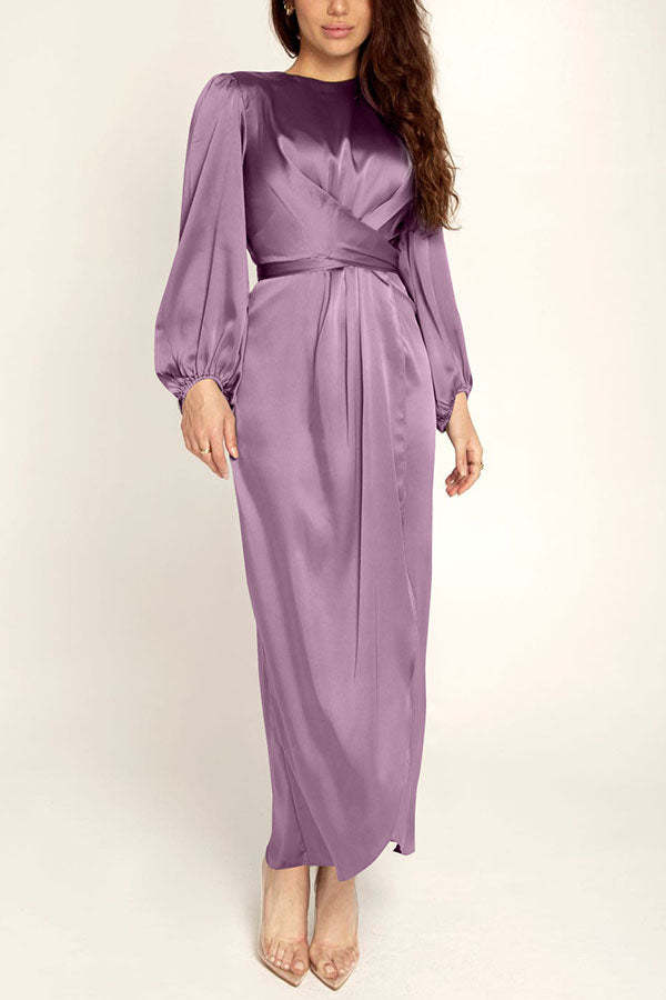 Twist Waist Satin Maxi Dress