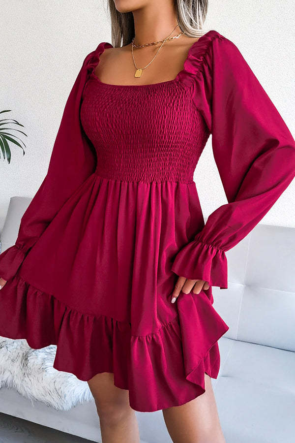 Smocked Long Sleeve Mini Dress