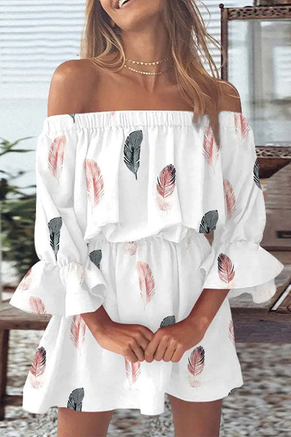 Printed Off Shoulder Mini Dress