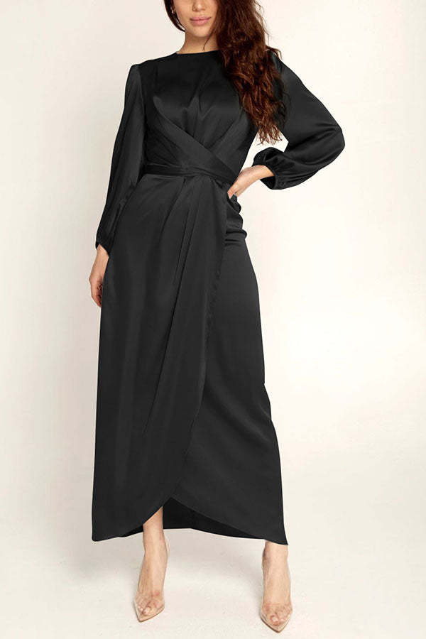 Twist Waist Satin Maxi Dress