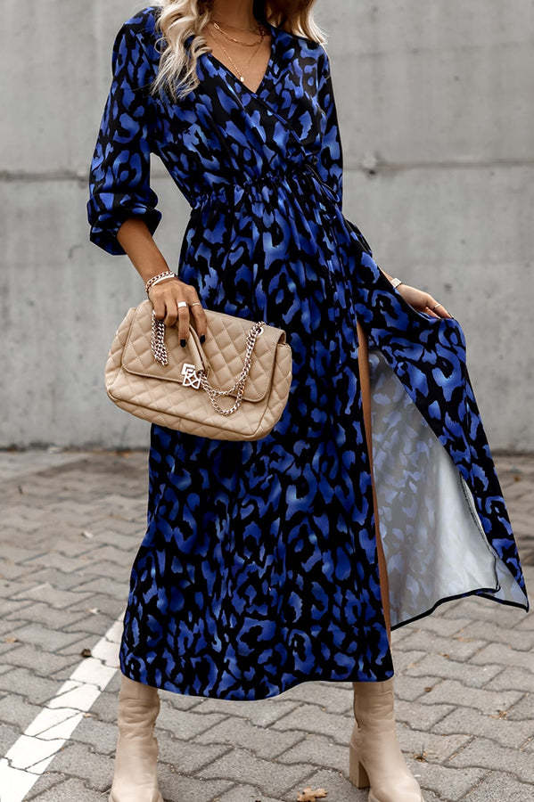Leopard Print Slit Midi Dress