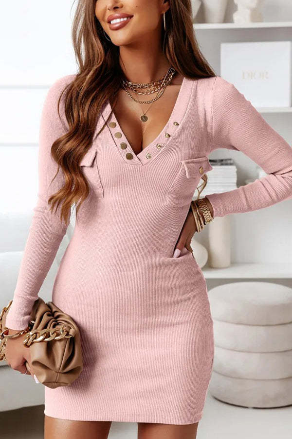 Perfect Button Ribbed Mini Dress