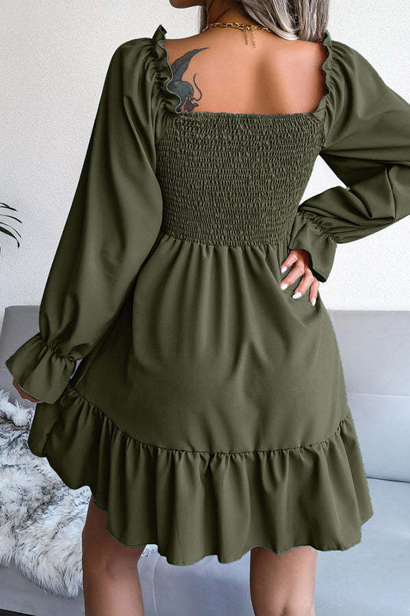 Smocked Long Sleeve Mini Dress