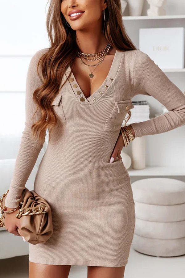 Perfect Button Ribbed Mini Dress