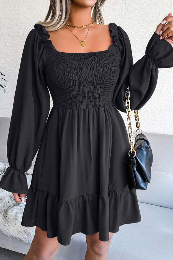 Smocked Long Sleeve Mini Dress