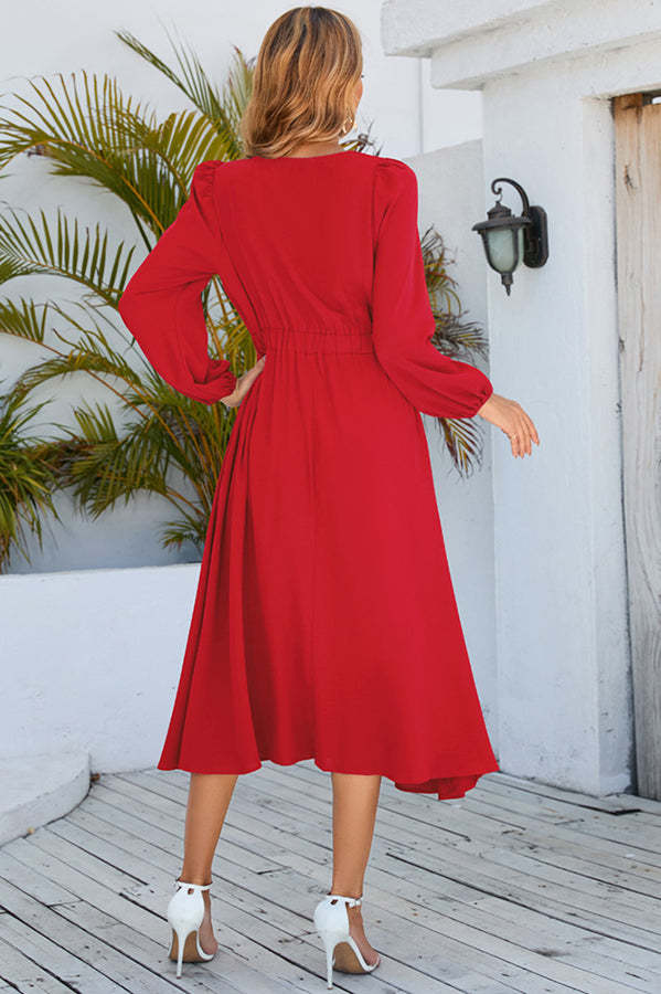 Long Sleeve Bowknot Neck Midi Dress