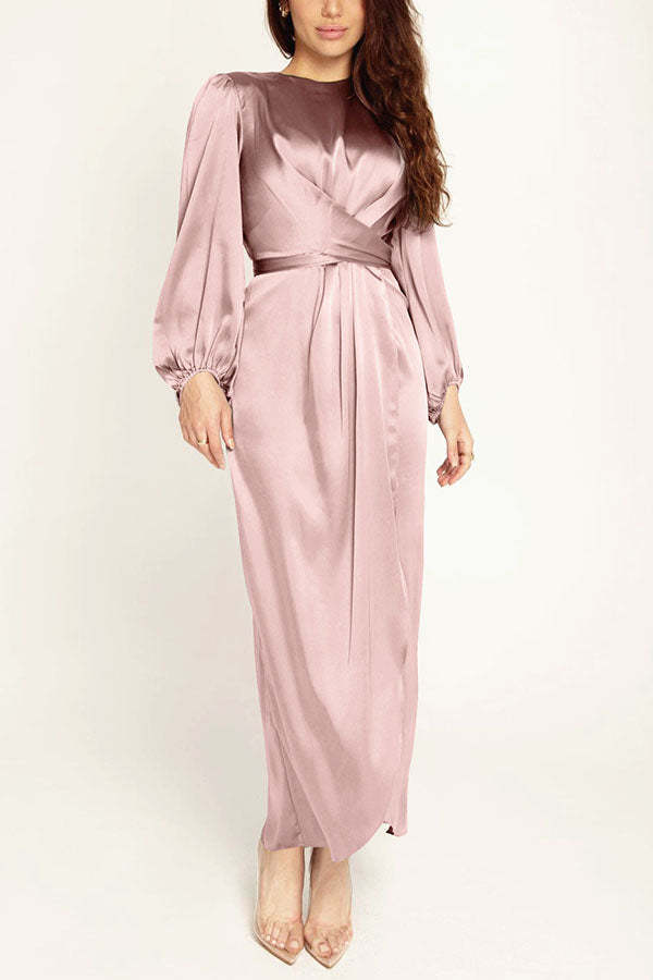 Twist Waist Satin Maxi Dress