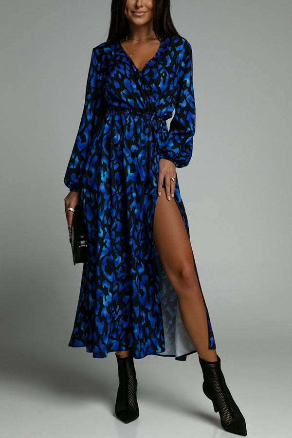 Leopard Print Slit Midi Dress