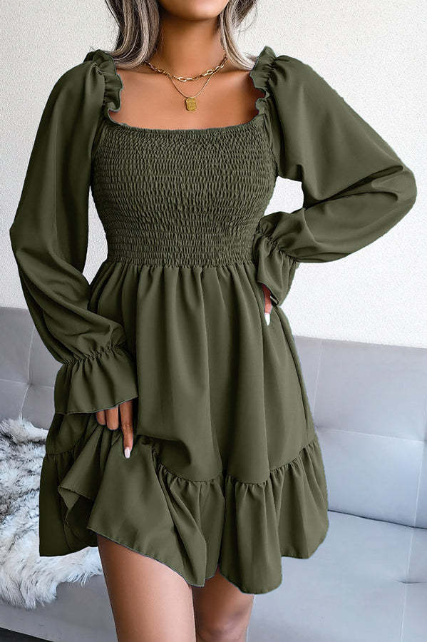 Smocked Long Sleeve Mini Dress
