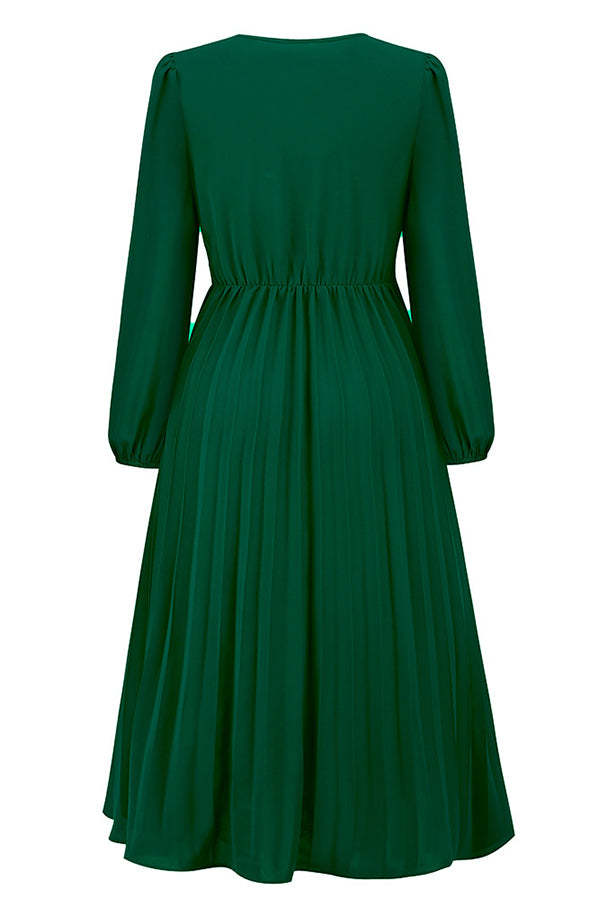 Flowy Belt Wrap Pleated Midi Dress