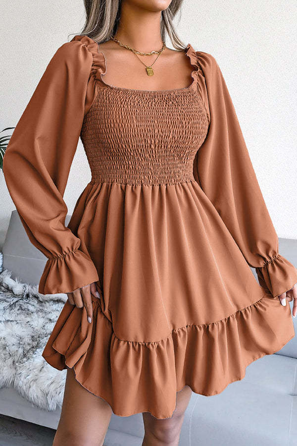Smocked Long Sleeve Mini Dress