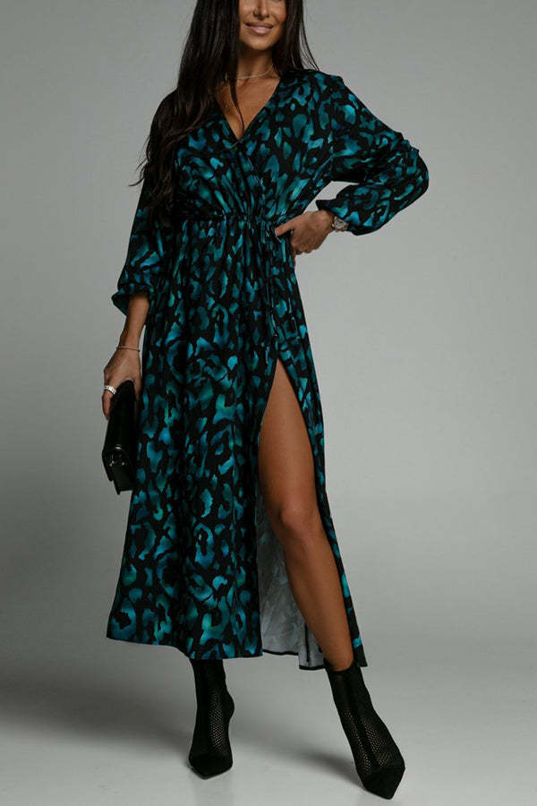 Leopard Print Slit Midi Dress