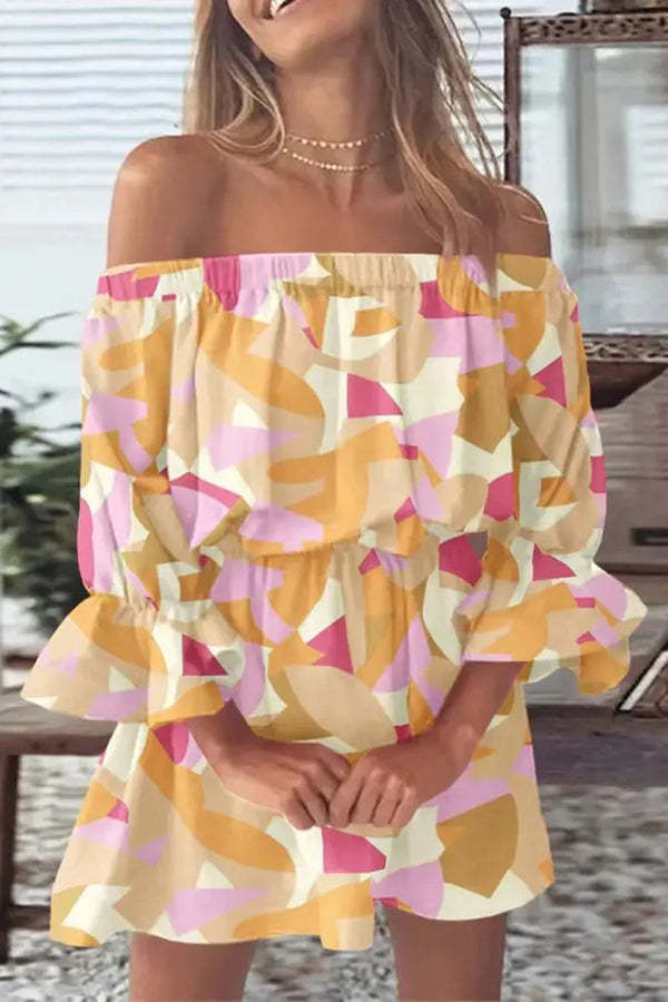 Printed Off-Shoulder Ruffle Mini Dress