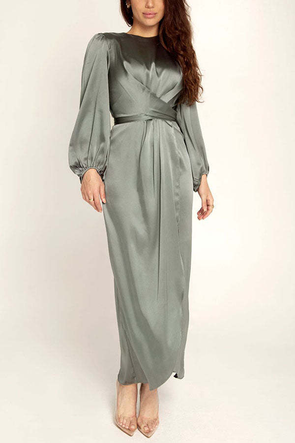 Twist Waist Satin Maxi Dress
