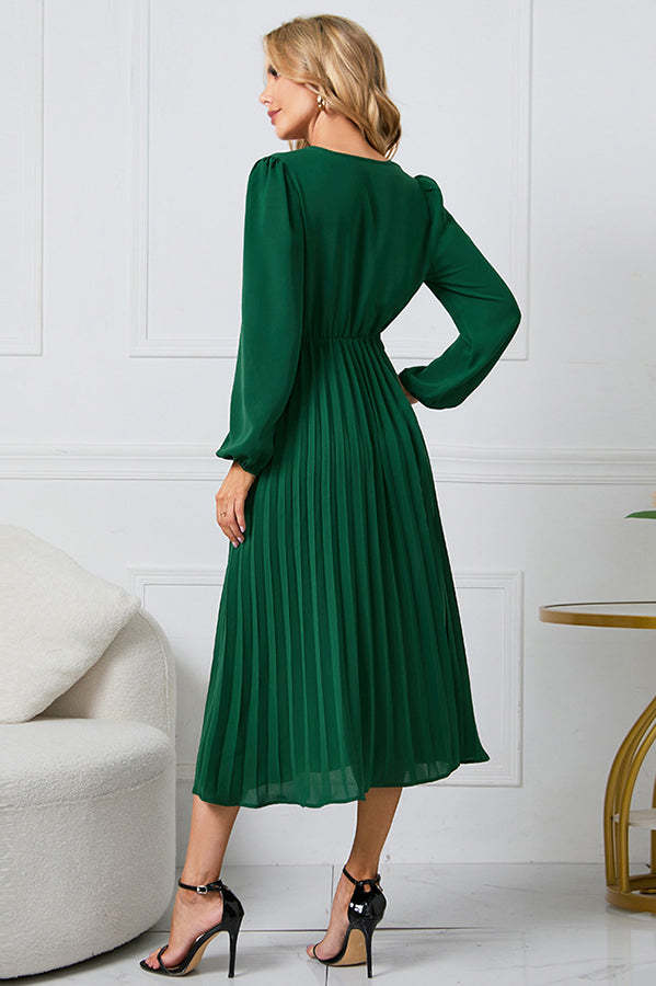 Flowy Belt Wrap Pleated Midi Dress