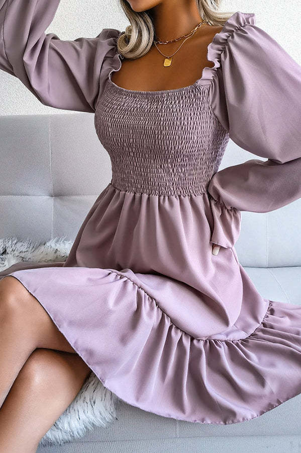 Smocked Long Sleeve Mini Dress