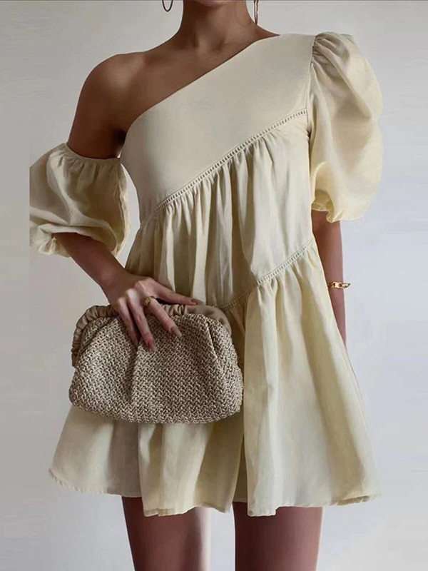 Long Sleeve Off Shoulder Pu Leather Fluffy Solid Mini Dress