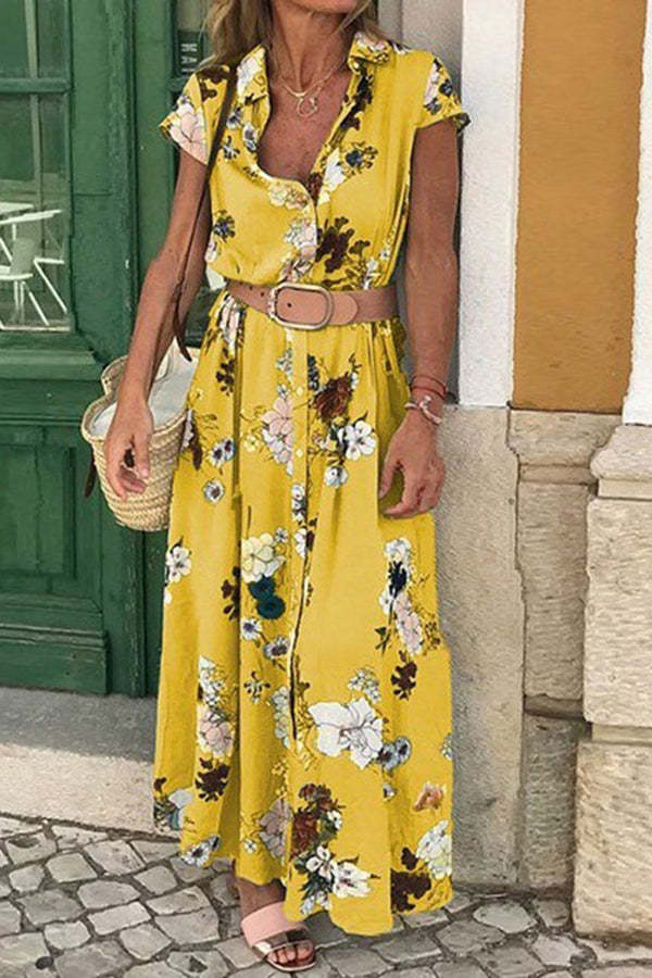 Lady Floral Shirt Midi Dress
