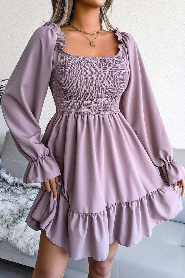 Smocked Long Sleeve Mini Dress