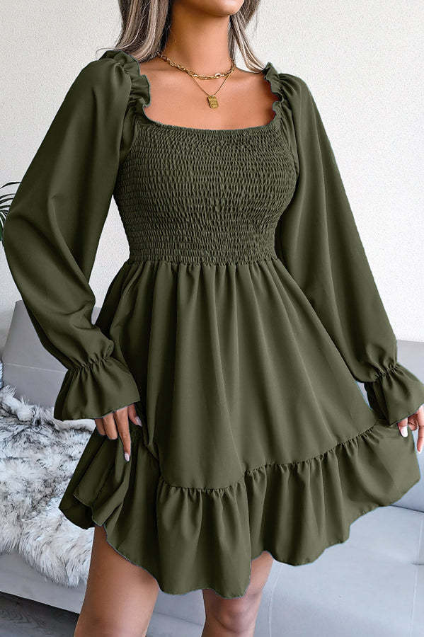 Smocked Long Sleeve Mini Dress