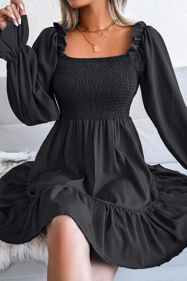 Smocked Long Sleeve Mini Dress