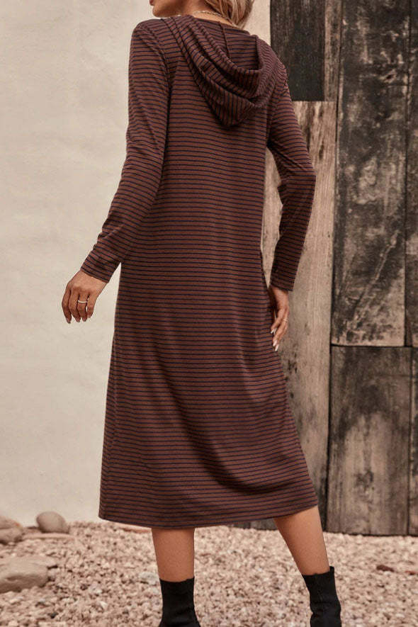 Striped hooded slim long sleeve dress