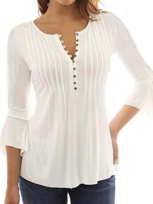 Women Elegant Ruffles Tops Plus Size Flare Sleeve Solid Casual Loose Shirt Blouse