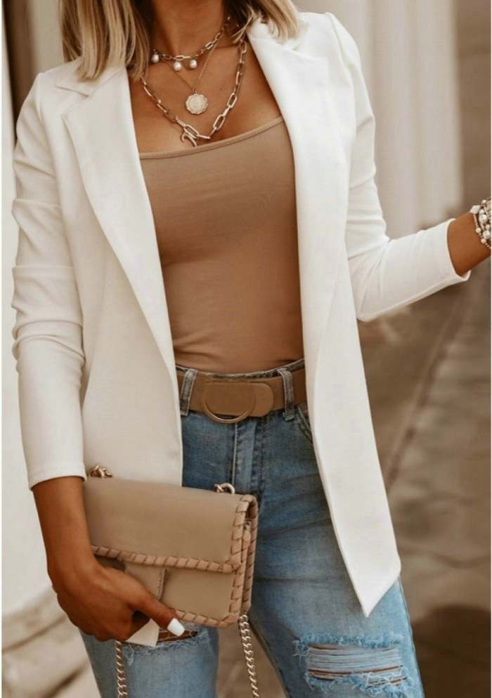 Casual Solid Color Long-Sleeved Blazer Top