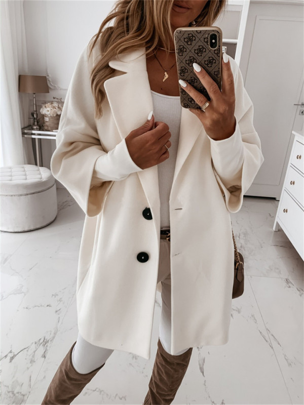 Seven-Sleeve Single-Breasted Lapel Pocket Solid Color Coat