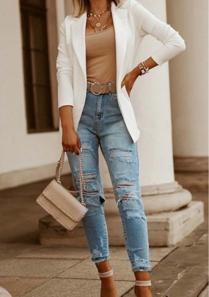 Casual Solid Color Long-Sleeved Blazer Top