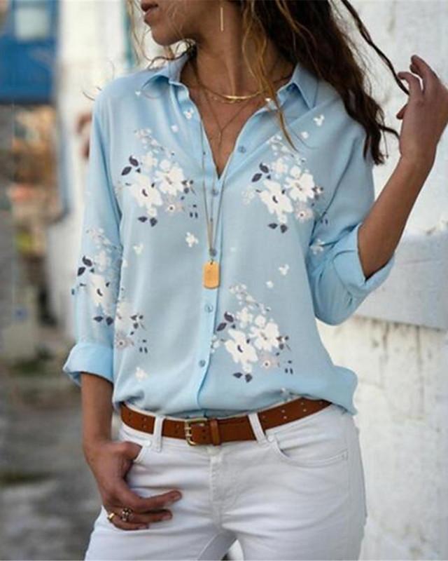 Women's Blouse Shirt Leopard Floral Flower Long Sleeve Print Shirt Collar Tops Casual Basic Top Leopard White Yellow / Work-826