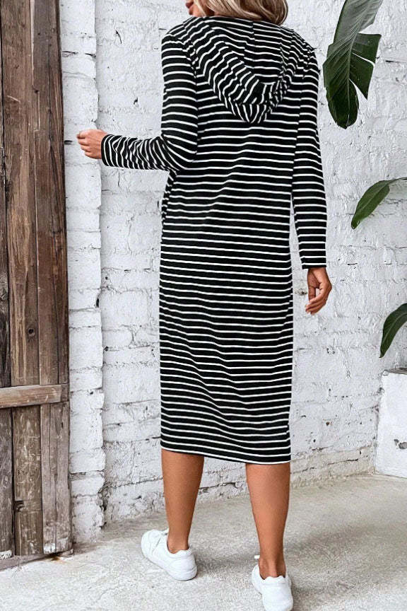 Striped hooded slim long sleeve dress