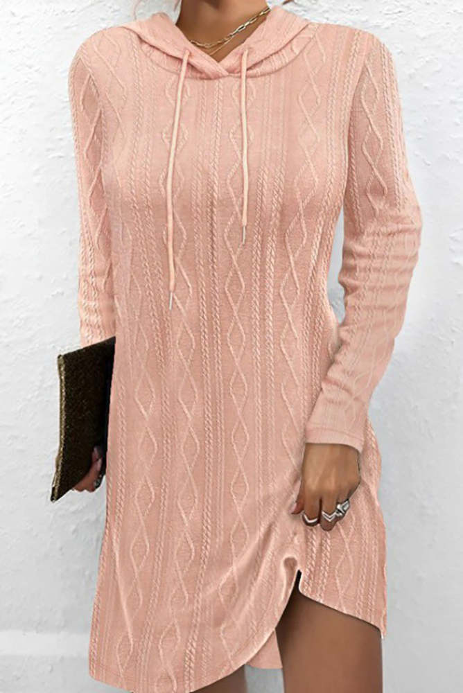 Lace up jacquard hooded sweater dress