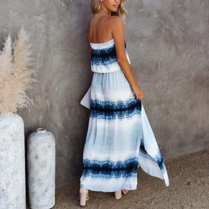 Spring and Summer New Tie Dyed Deep V Sling Dress
