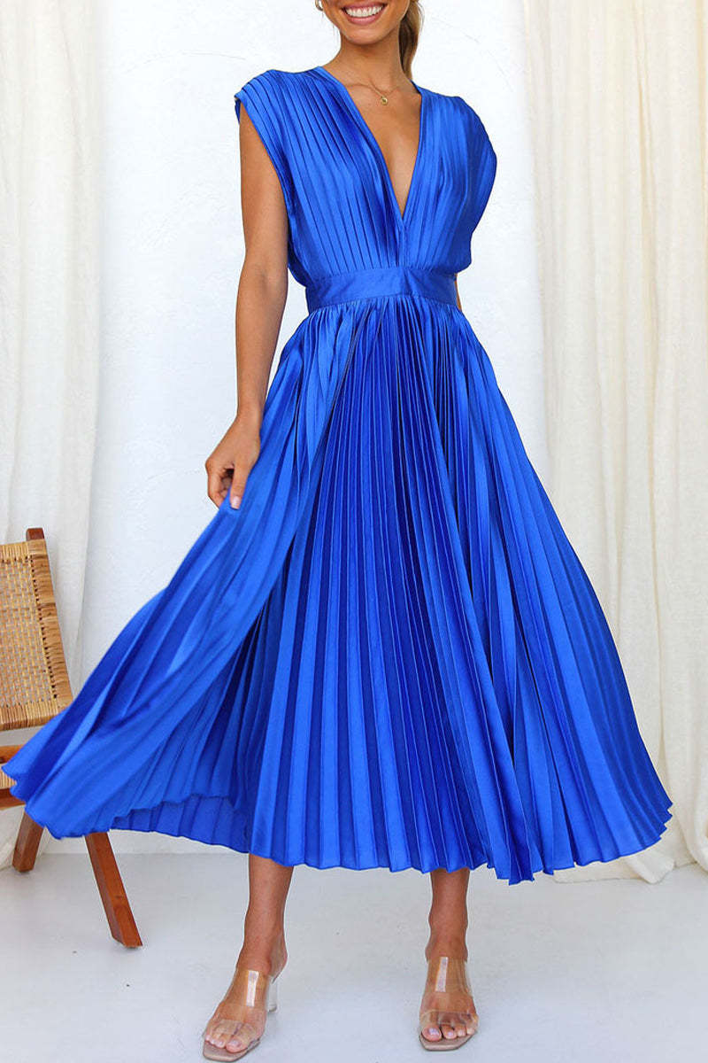 Sweet Elegant Solid Hollowed Out Frenulum V Neck Dresses main image 0