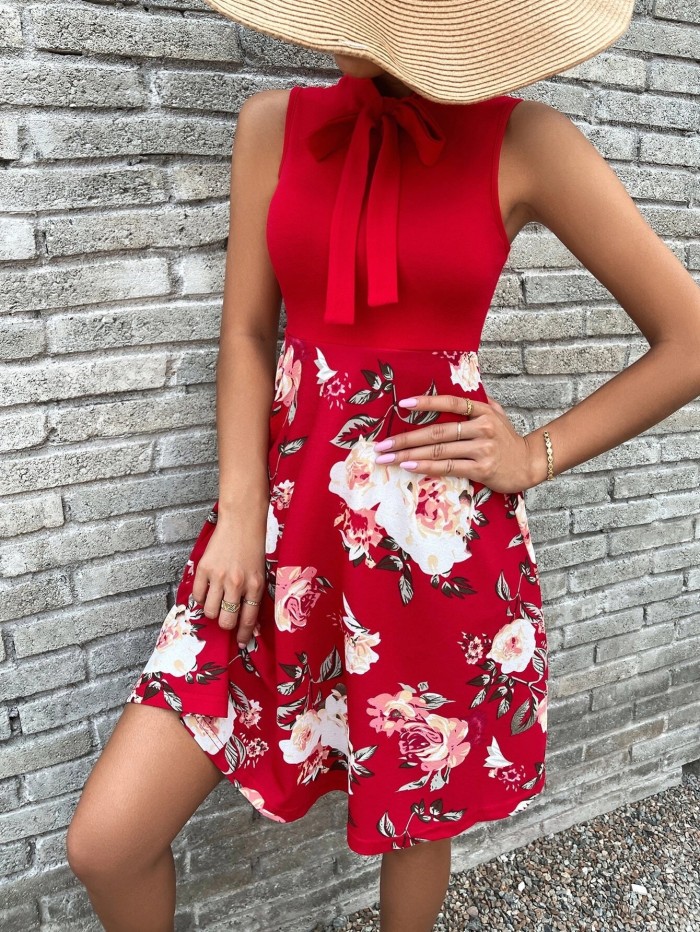 New Printed Short Skirt Bow Tie Dress