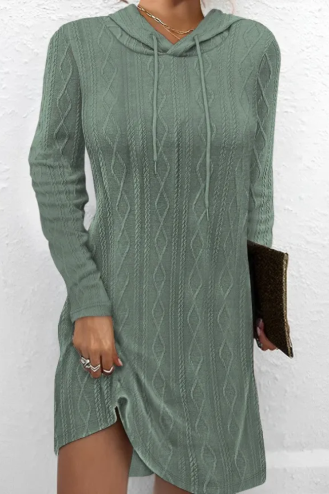 Lace up jacquard hooded sweater dress