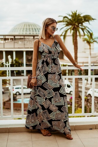 V-Neck Sleeveless Sling Print Dress