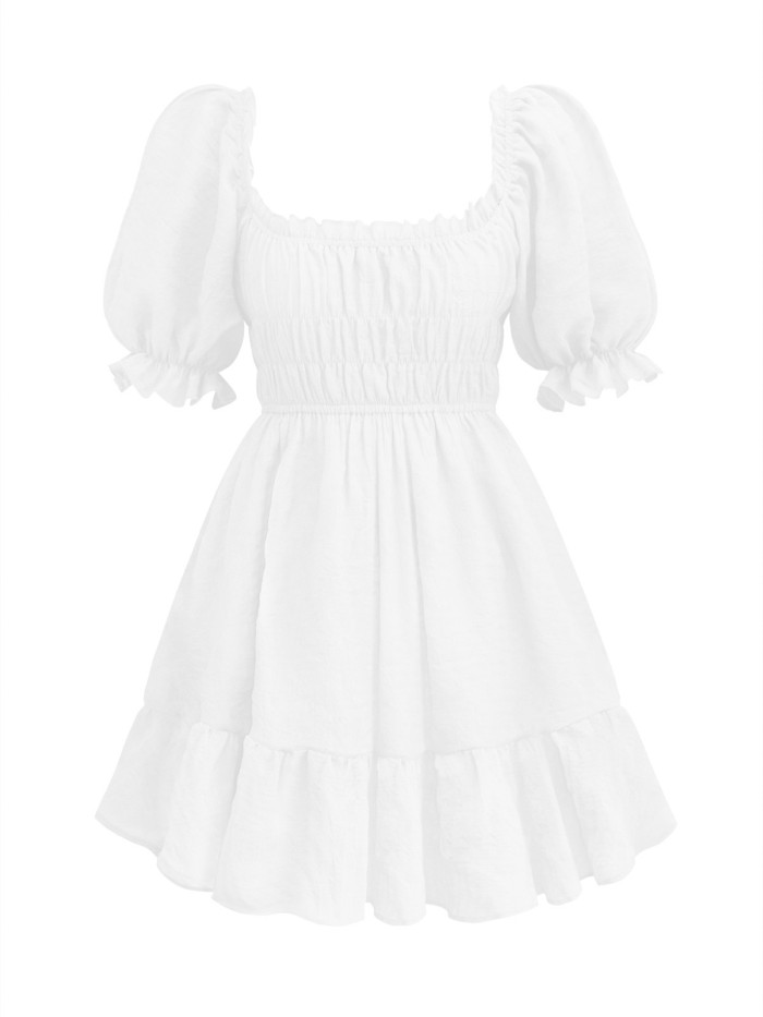 Square Collar Folding Lantern Short Sleeve Dress Summer Princess Dress Black Dresses