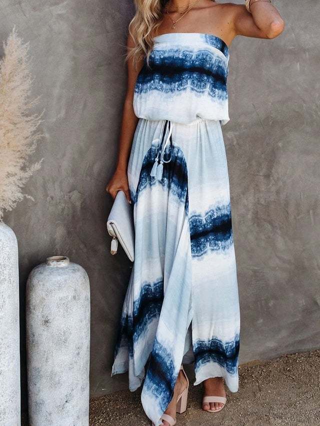 Spring and Summer New Tie Dyed Deep V Sling Dress