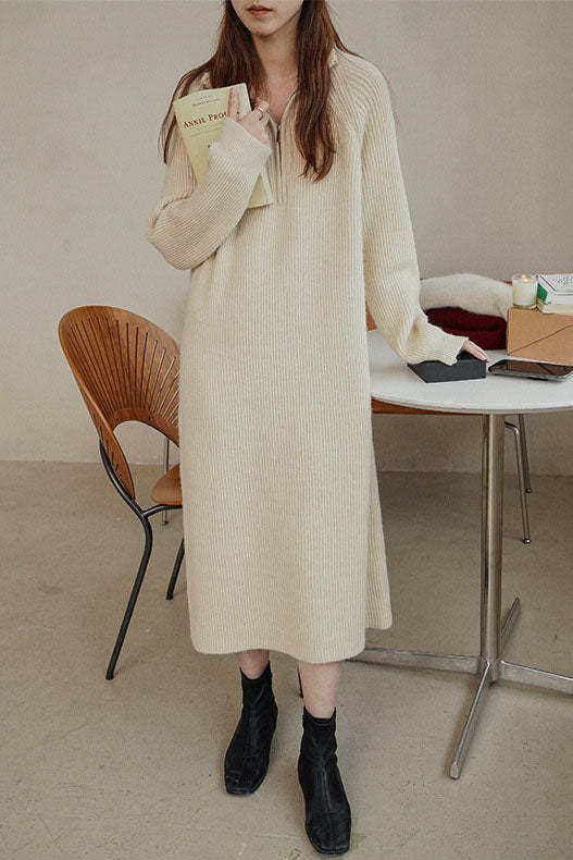 Half-zip above-the-knee knitted dress