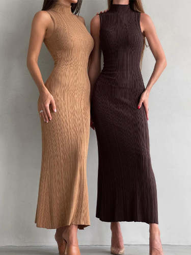 Knitted High Neck Sleeveless Bodycon Maxi Dress