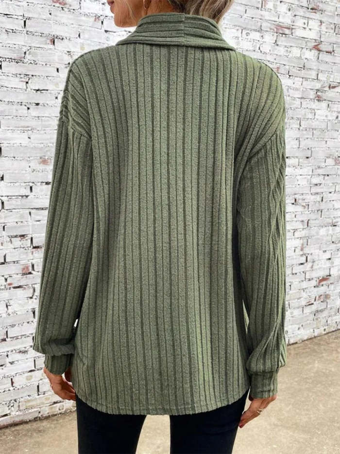 Irregular neckline ribbed knitted cardigan
