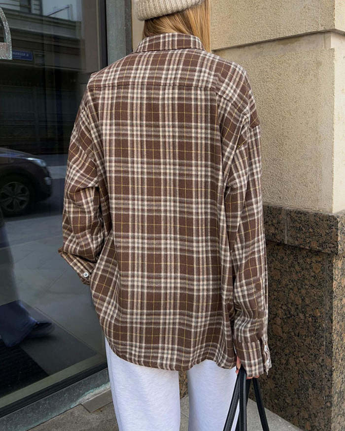 Dual Pocket and Check Stripes Vintage Mid-Length Shirt