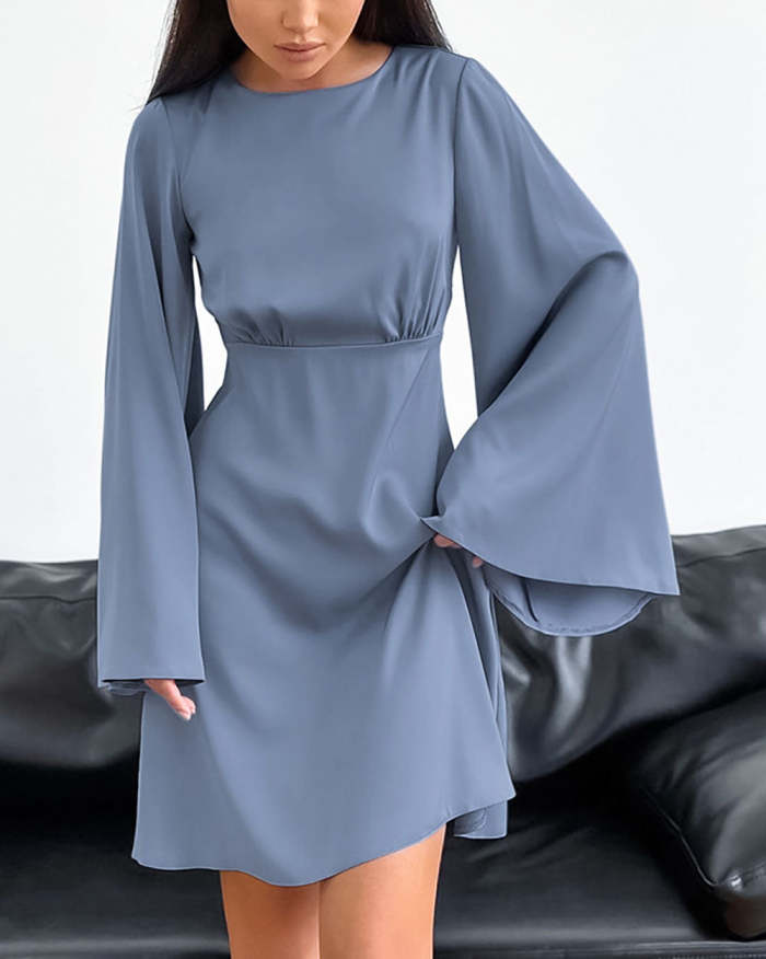 Satin Flared Sleeve Backless Dress