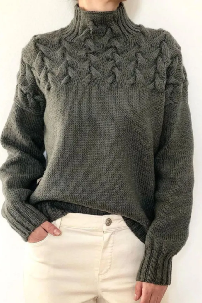 Unique braided turtleneck pullover sweater