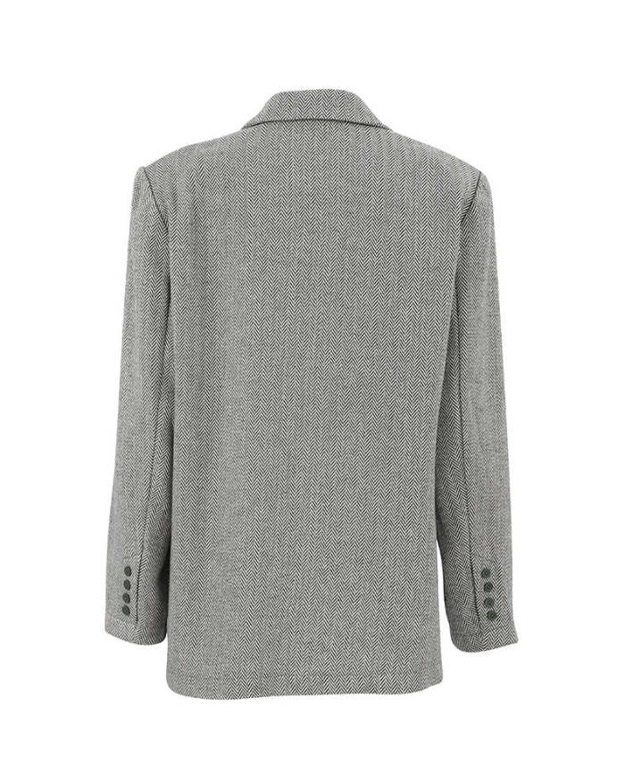 Gray Houndstooth Polyester Blend Tweed Blazer Jacket