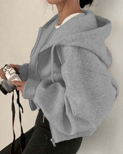 Hip-hop Style Short Loose Solid Color Hoodie