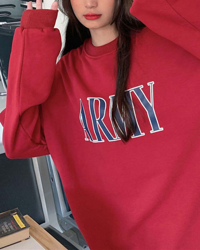Retro ARMY printed loose long-sleeved sweatshirt